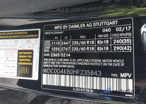 2017 Mercedes-Benz Glc 4Matic from USA, damaged, VIN WDC0G4KB0HF235843